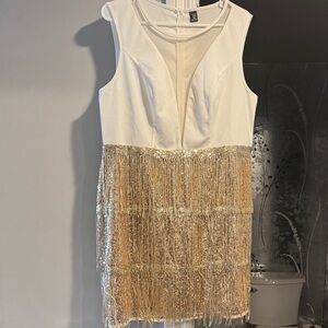 White and Gold Fringe Dress